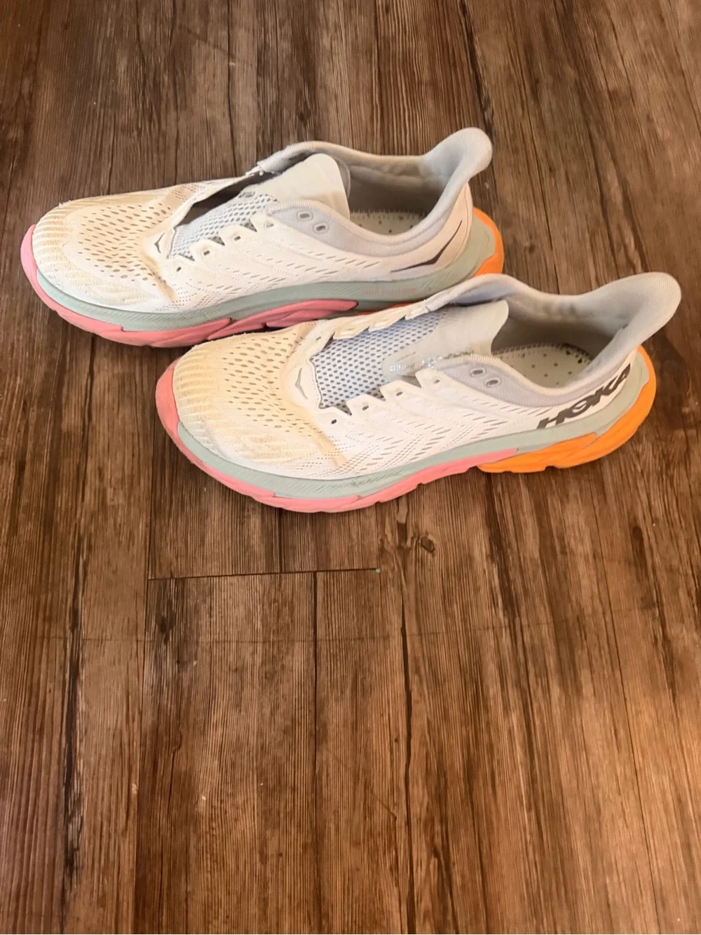 HOKA Clifton Edge Men's White/Pink/Orange/Gray Lace-Up Low Top Rubber Sneaker